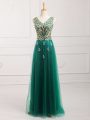 Dazzling Dark Green Prom Party Dress Prom and Party and Military Ball with Lace V-neck Sleeveless Zipper