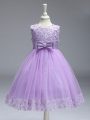 Lavender Scoop Neckline Lace and Bowknot Little Girl Pageant Dress Sleeveless Zipper