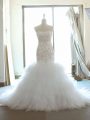 Sleeveless Brush Train Lace Up Beading and Ruffles Wedding Gowns