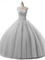 Grey Sleeveless Tulle Lace Up Vestidos de Quinceanera for Military Ball and Sweet 16 and Quinceanera