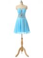 Fantastic Beading Cocktail Dresses Baby Blue Lace Up Sleeveless Mini Length