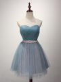 Light Blue Wedding Party Dress Prom and Party and Sweet 16 with Beading and Ruching Sweetheart Sleeveless Lace Up