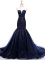 Sexy Navy Blue Homecoming Dress Sweetheart Sleeveless Court Train Lace Up