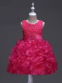 Popular Hot Pink Lace Up Girls Pageant Dresses Ruffles and Belt Sleeveless Knee Length