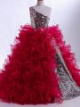Eye-catching Floor Length Ball Gowns Sleeveless Wine Red Little Girl Pageant Gowns Zipper