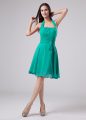 Ideal Sleeveless Chiffon Knee Length Zipper Mother Of The Bride Dress in Turquoise with Ruching