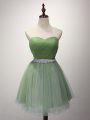 Green Sweetheart Lace Up Beading and Ruching Bridesmaids Dress Sleeveless