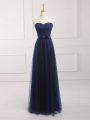 Suitable Navy Blue Sleeveless Tulle and Lace Lace Up Damas Dress for Prom and Party and Wedding Party