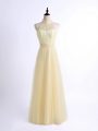 Floor Length Lace Up Bridesmaid Dress Light Yellow for Prom and Party and Wedding Party with Lace and Appliques