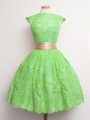 Fantastic High-neck Cap Sleeves Lace Up Bridesmaid Dress Green Lace