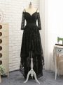 Empire Cocktail Dress Black Off The Shoulder Lace Half Sleeves High Low Zipper