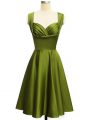 Fine Olive Green Empire Ruching Bridesmaids Dress Lace Up Taffeta Sleeveless Knee Length