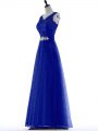 Royal Blue A-line Beading and Lace Party Dress Zipper Tulle Sleeveless Floor Length