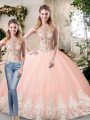 Hot Sale Sleeveless Lace Up Floor Length Beading and Lace and Appliques Quinceanera Dresses
