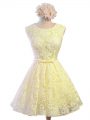 New Arrival Yellow Lace Up Scoop Belt Quinceanera Court Dresses Lace Sleeveless