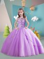 Classical Lavender Scoop Neckline Beading Little Girl Pageant Dress Sleeveless Lace Up