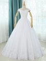 Spectacular A-line Bridal Gown White Off The Shoulder Tulle Sleeveless Floor Length Lace Up