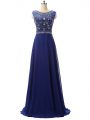 Royal Blue Sleeveless Beading Floor Length Prom Dress