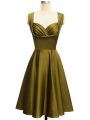 Fantastic Olive Green Lace Up Straps Ruching Damas Dress Taffeta Sleeveless