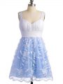 Knee Length Light Blue Vestidos de Damas Straps Sleeveless Lace Up