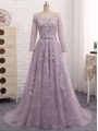 Deluxe Lavender Zipper Mother Of The Bride Dress Beading and Appliques Sleeveless Brush Train