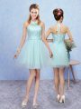 Lace Dama Dress for Quinceanera Aqua Blue Lace Up Sleeveless Mini Length