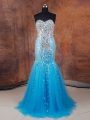 Clearance Tulle Sweetheart Sleeveless Lace Up Beading and Sequins Evening Dress in Baby Blue