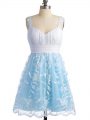 Light Blue Sleeveless Lace Knee Length Bridesmaid Gown
