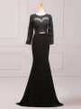 Eye-catching Long Sleeves Brush Train Lace and Appliques and Belt Side Zipper Mother Of The Bride Dress