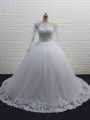 Clasp Handle Wedding Gowns White for Wedding Party with Lace Brush Train