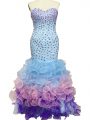 Lovely Multi-color Mermaid Sweetheart Sleeveless Organza Floor Length Lace Up Beading and Ruffles Prom Party Dress