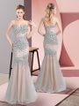 Champagne Mermaid Sweetheart Sleeveless Tulle Floor Length Zipper Beading Prom Dresses