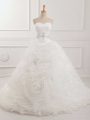 Organza Sleeveless Wedding Gowns Brush Train and Beading and Ruching