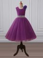 Tea Length Purple Child Pageant Dress Scoop Sleeveless Zipper