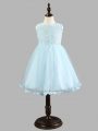 Popular Knee Length A-line Sleeveless Light Blue Kids Formal Wear Zipper