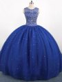 Scoop Sleeveless Tulle Quinceanera Gown Beading Zipper