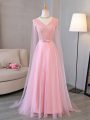 Admirable Baby Pink Long Sleeves Beading Floor Length Custom Made