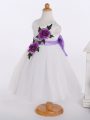 Hot Selling White Zipper Pageant Gowns For Girls Bowknot and Hand Made Flower Sleeveless Knee Length