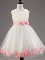 Scoop Sleeveless Tulle Kids Formal Wear Appliques and Hand Made Flower Zipper