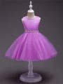 Lilac Organza Zipper Little Girl Pageant Dress Sleeveless Knee Length Beading
