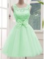 Fitting Knee Length Apple Green Dama Dress Tulle Sleeveless Lace and Bowknot