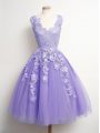 Discount Tulle Sleeveless Knee Length Quinceanera Dama Dress and Appliques