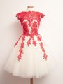 Scalloped Sleeveless Tulle Wedding Party Dress Appliques Lace Up