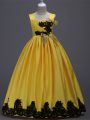 Square Sleeveless Zipper Pageant Gowns For Girls Yellow Taffeta