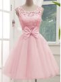 Vintage Scoop Sleeveless Tulle Bridesmaid Gown Lace and Bowknot Lace Up