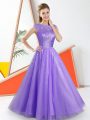Tulle Sleeveless Floor Length Wedding Guest Dresses and Beading and Lace