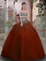 Fashion Beading Quinceanera Dress Rust Red Lace Up Sleeveless Floor Length