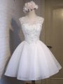 White Ball Gowns Lace Vestidos de Damas Lace Up Organza Sleeveless Mini Length