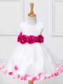 White Ball Gowns Appliques and Hand Made Flower Little Girls Pageant Dress Zipper Tulle Sleeveless Knee Length