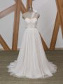 Sweet White Wedding Gown Tulle Brush Train Sleeveless Lace and Appliques